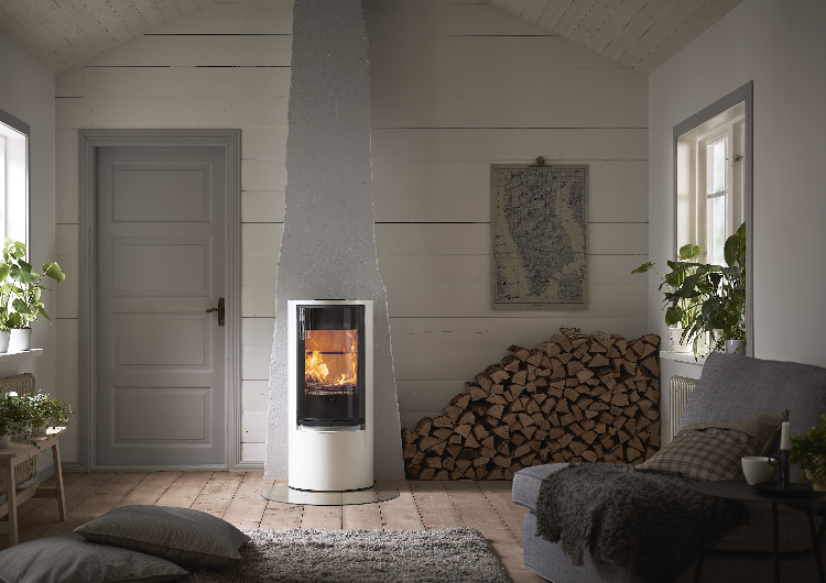 Contura 510 blanc - Porte en verre, plateau en verre