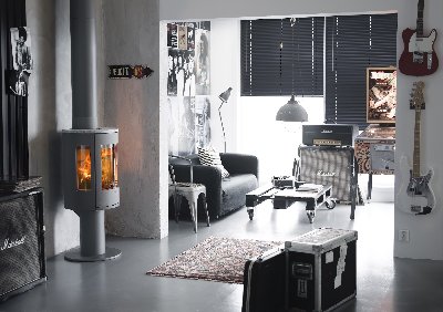 Contura 586 gris - Porte en fonte, plateau pierre ollaire