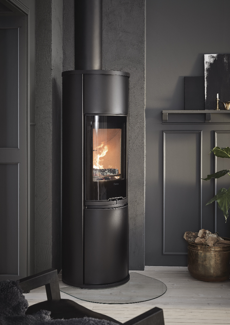 Contura 690 noir - Porte en verre, plateau supérieur en aluminium laqué