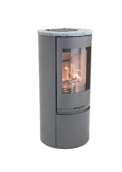 Contura 510 cinzento - Porta em ferro fundido, tampo superior em pedra de olá