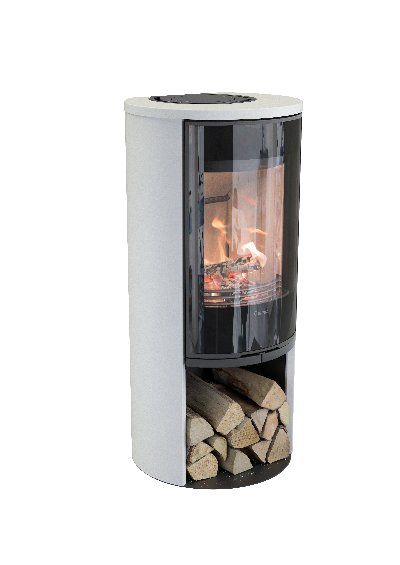 Contura 510 branco - Porta de vidro, tabuleiro em ferro fundido