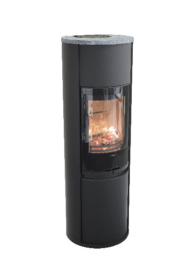 Contura 690 noir - Porte en verre, plateau supérieur en pierre ollaire